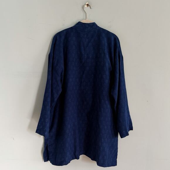 NWT Eileen Fisher Block Printed Organic Cotton Denim Blue Kimono Jacket - Picture 5 of 8